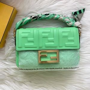 FENDI Baguette Mini Green nappa leather bag + Twilly BUNDLE! FULL SET!!!💚